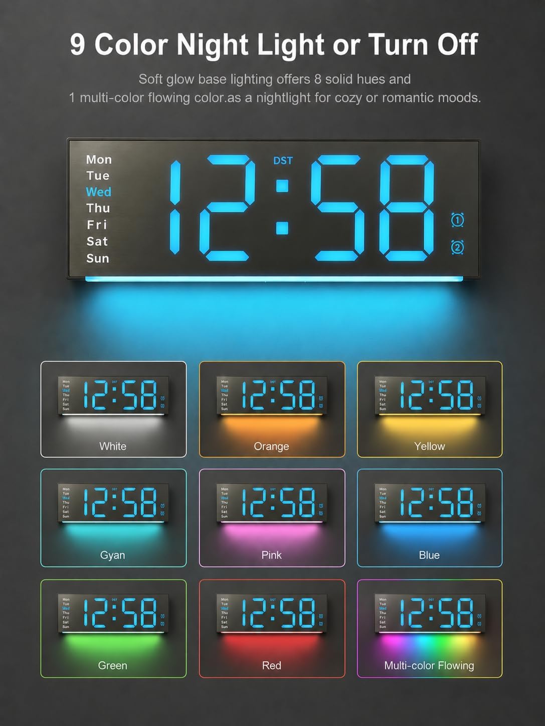 MASHI 11.5" Large Digital Wall Mount Clock, Digital Clock with Remote Control, Alarm, Big LED, DST, Temperature for Living Room Office Desk, Bedroom, Decor, for Elderly