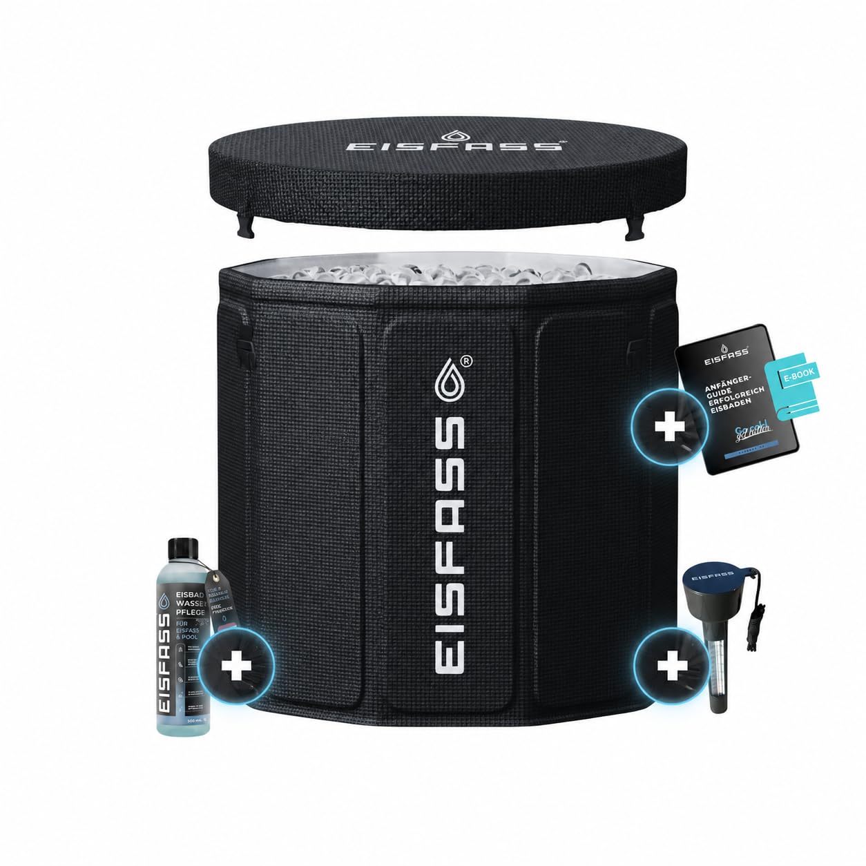 Easy Premium Eisbad für Zuhause – ausklappen, befüllen & direkt loslegen | einfache Eistonne für Kältetherapie & Regeneration | inkl. Deckel, Thermometer, Wasserpflege & E-Book