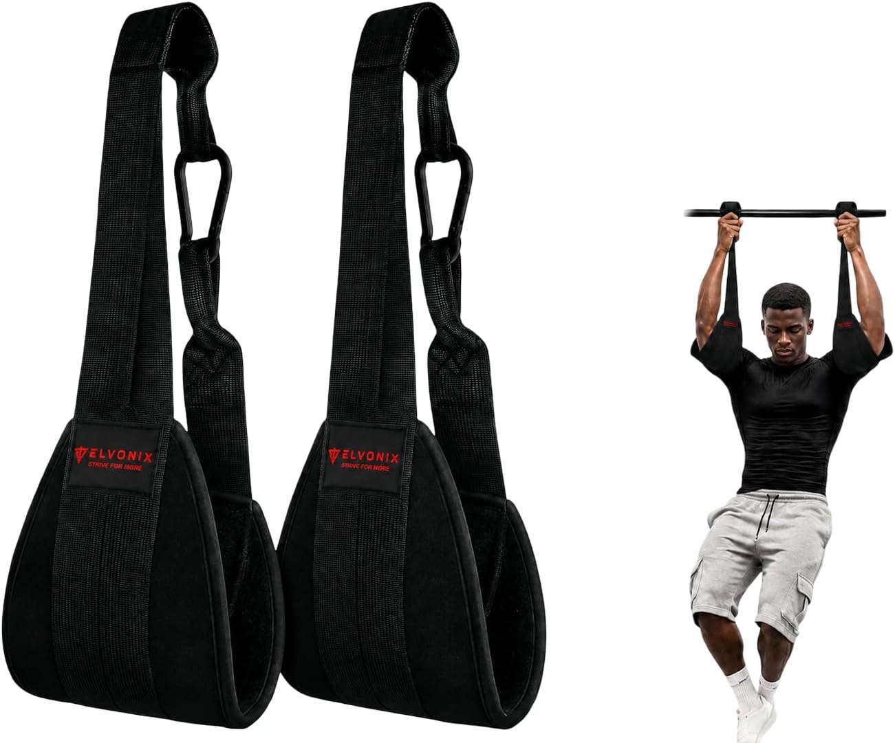 Ab Straps for Pull Up Bar – Hanging Ab Straps for Core Workout, Abdominal Straps for Leg Raises, Soft Padded Ab Workout Equipment with 2 Steel Carabiners for Home & Gym