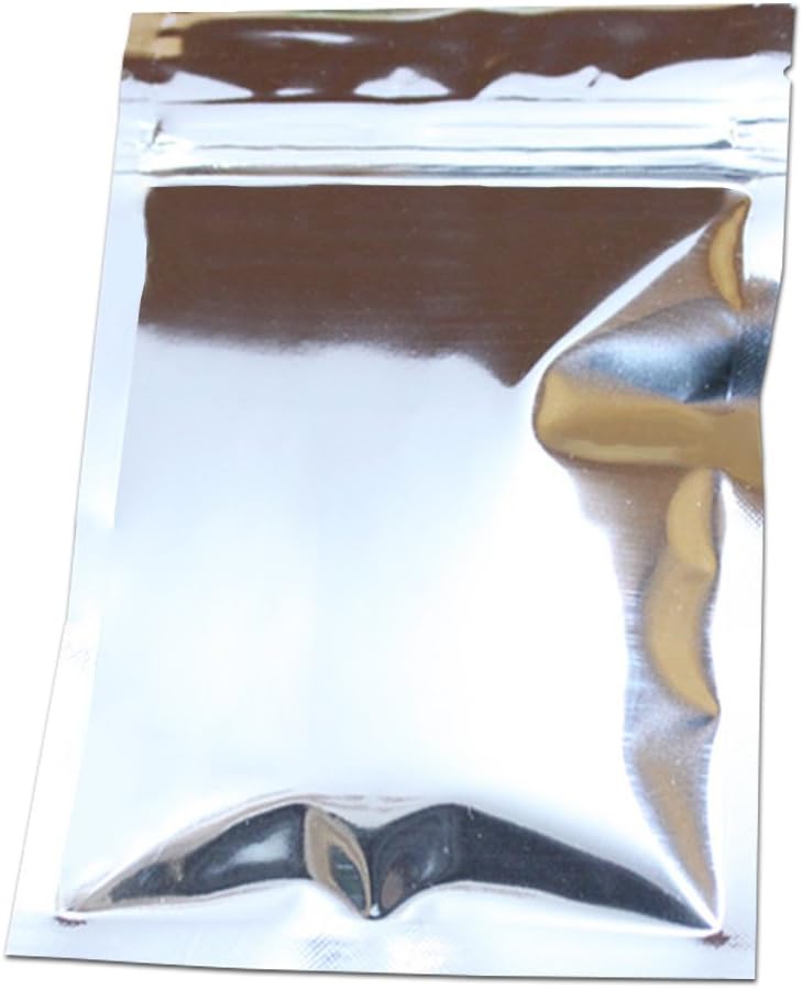 WACCOMT Pack 50Pcs 16 x 23 cm (6.3 x 9.1 inch) Silver Foil Bags for Zip Bag Reusable Lock Seal Aluminium Foil Mylar Pouches Resealable Metallic Zipper Lock Heat Seal Packaging Baggie Mylar Bag - Image 4