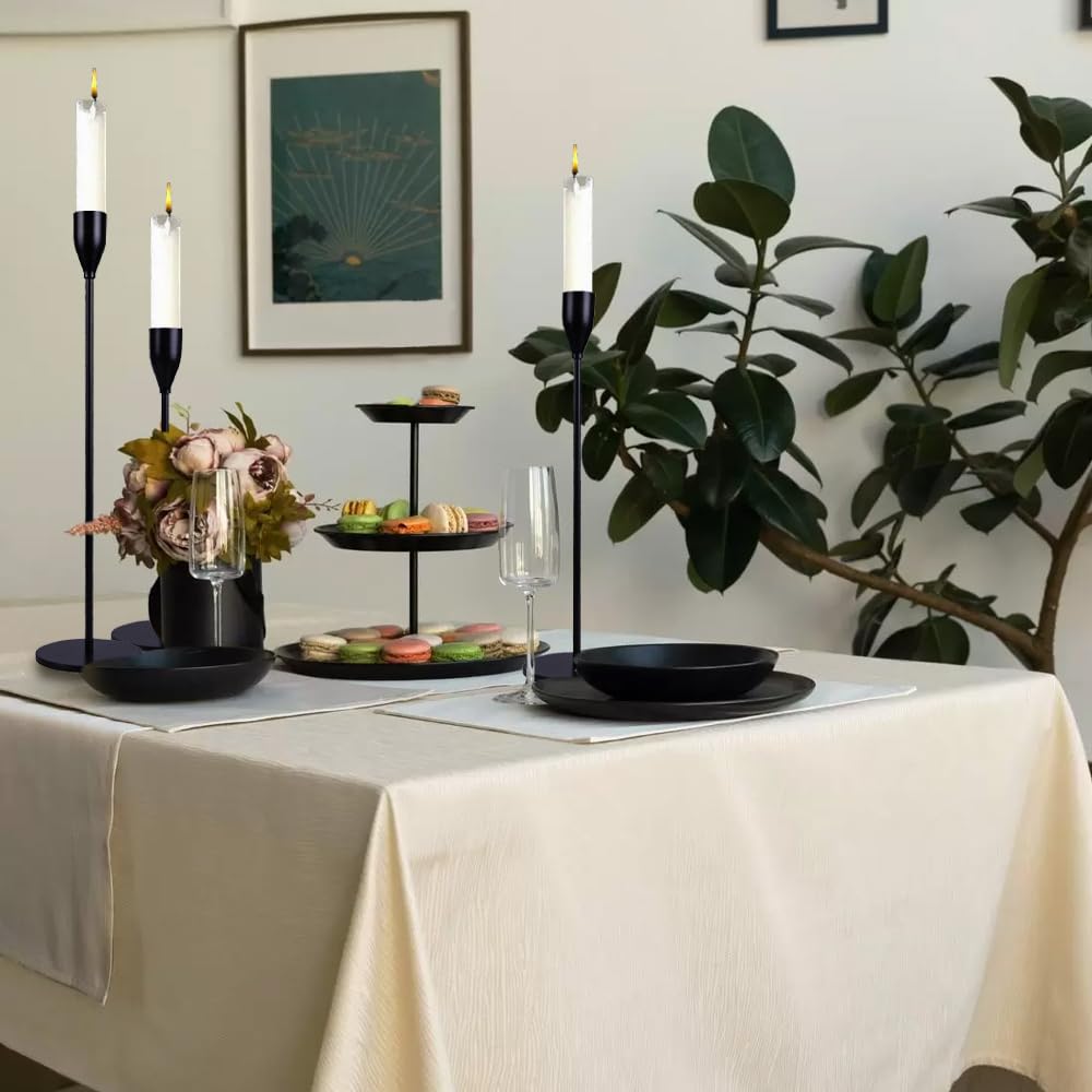 Set Of 3 Matte Black Metal Taper Candlesticks - Vintage Modern Candle Holders For Table, Mantel, Wedding - View #8