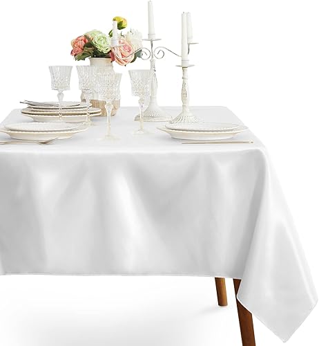 Miniatura 4 de Mantel rectangular de satén blanco de 58 x 102 pulgadas, resistente a las arrugas, tela lisa para comedor, vacaciones