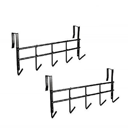 JIALTO Steel Over The Door Hook Hanger, Hanging Organizer Rack with No Hole Drilling Required for Bedroom, Bathroom & Kitchen Doors of Shirts, Belts, Towels with 5 Hook Rack (2, Dark Brown)