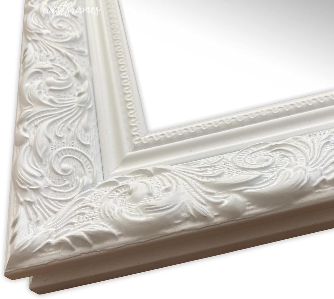 West Frames Bella Ornate Embossed Framed Wall Mirror (26.25" x 32.25", White)