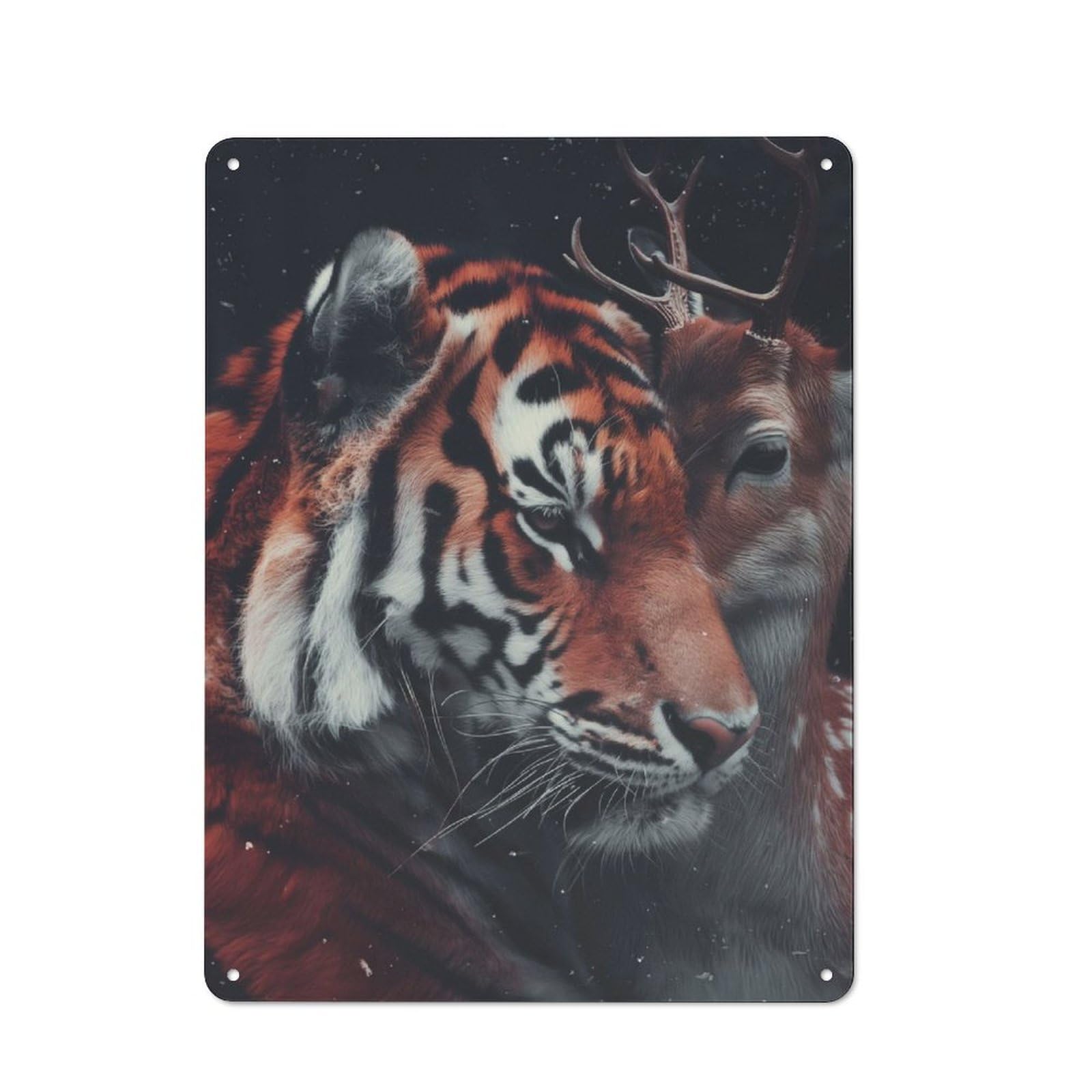 Junmoney Bengal Tiger Deer Love Printed Metal Sign 40X30cm For Studio Or Craft Room, For Creative-Space Collectors