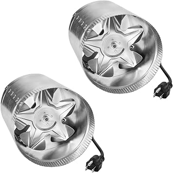 iPower 8 Inch Inline Duct Fan with Low Noise, HVAC Exhaust Booster Fan for Bathrooms, Basements, Workshops, Kitchens and Attics Ventilation, 2 Pack