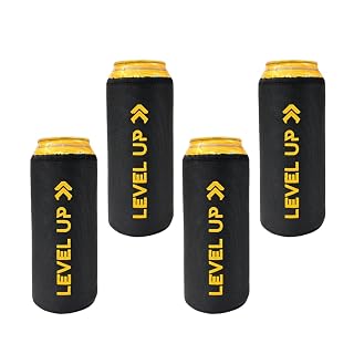 Outer Woods Beer Can Sleeve Set of 4 – Fits 500ml Cans | Keeps Beer Cold 1.5 Hours | Easily Hide Beer Cans | Insulated Drink Covers for Beer, Soda, Energy Drinks | Travel, Party, Camping (Level Up)