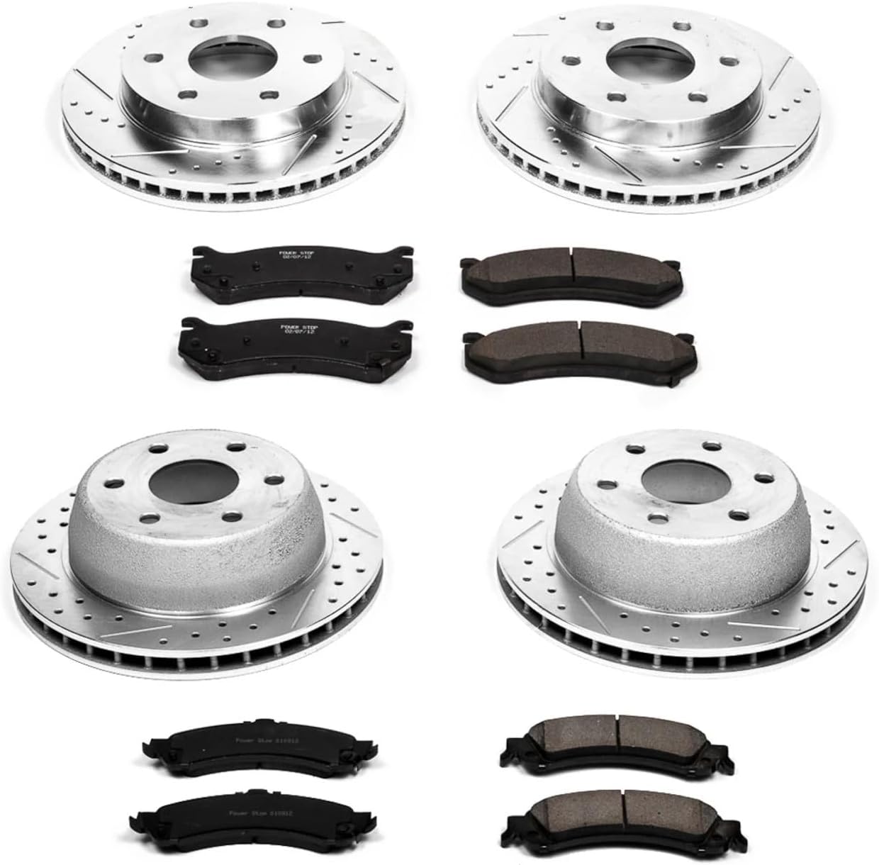 PowerStop Front and Rear Brake Kit For Cadillac Escalade 2002-06 |Escalade ESV 2003-06 |Escalade EXT 2002-06 - Drilled and Slotted Disc Rotors with Ceramic Brake Pads Replacement, K2015