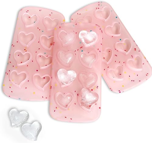 Paquete de 3 bandejas para cubitos de hielo, moldes de silicona para cubitos de hielo con tapa, molde estilo corazón, para enfriar whisky, cóctel,