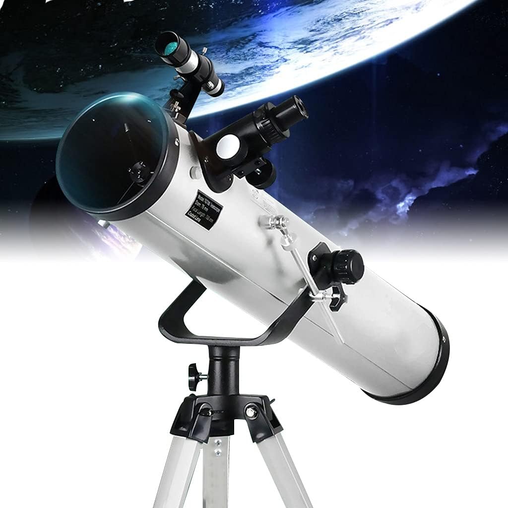 YXCKG Telescopes for Beginner Adult & Kids Astronomical Telescope for Stargazing 2 Barlow Lens | 3 Eyepieces Reflector Telescope 76mm Aperture 700mm Portable Telescope (Color : Silver)