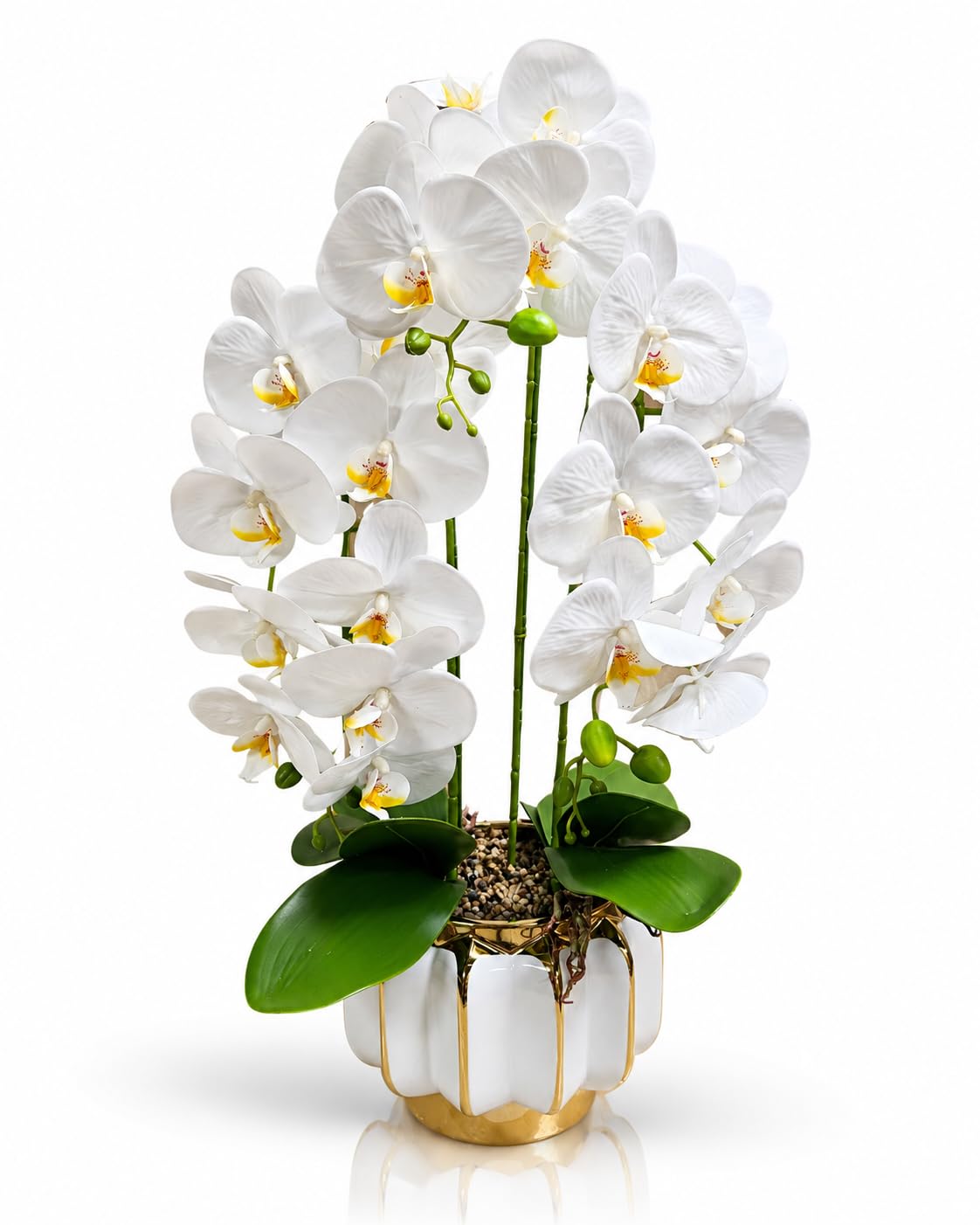 PASCH® XXL Orchideen künstlich in Hochglanz-Keramiktopf (72cm) | Kunstblumen im Topf | Kunstblumen wie echt | künstliche Orchideen im Topf | künstliche Blumen im Topf