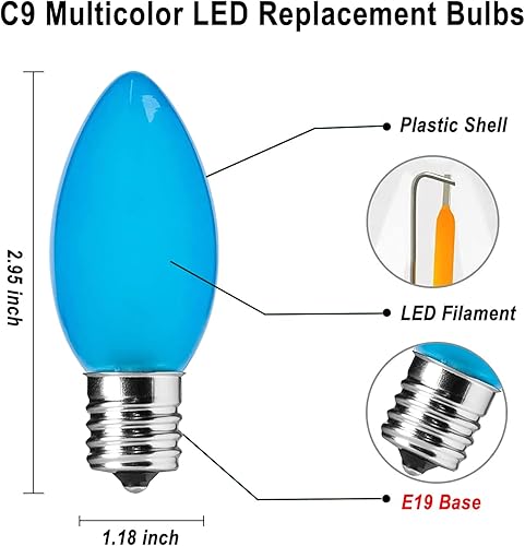 Miniatura 9 de Paquete de 25 bombillas LED C9 de Navidad, bombillas de repuesto de cerámica roja para luces de cadena de luces interiores y exteriores, bombilla