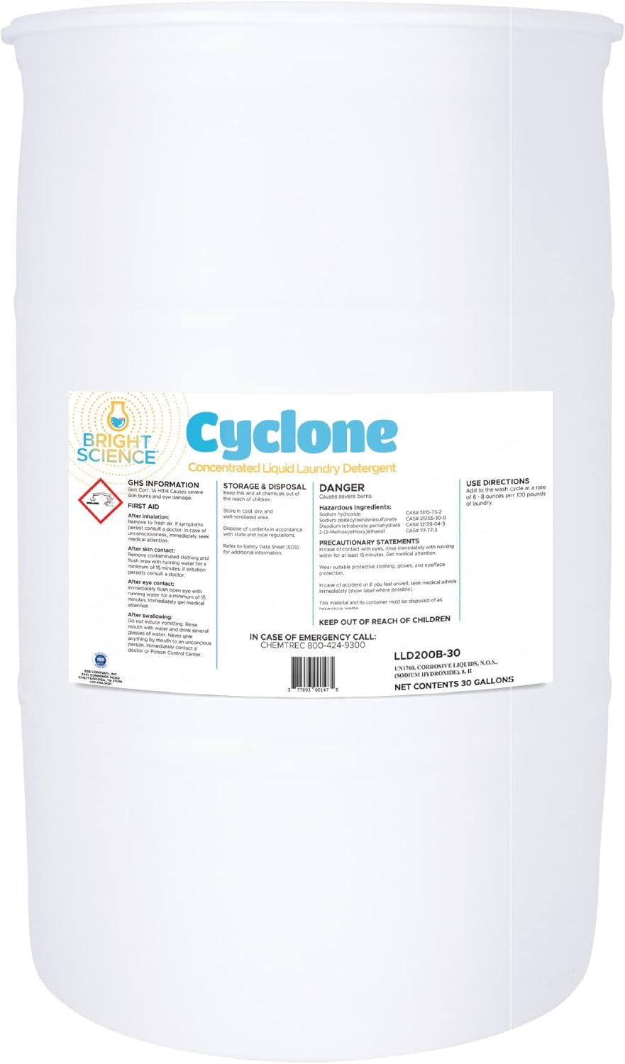 Cyclone Laundry Detergent, Industrial Detergent for Heavy Soiled Commerical Applications (30 Gallon, Cyclone)