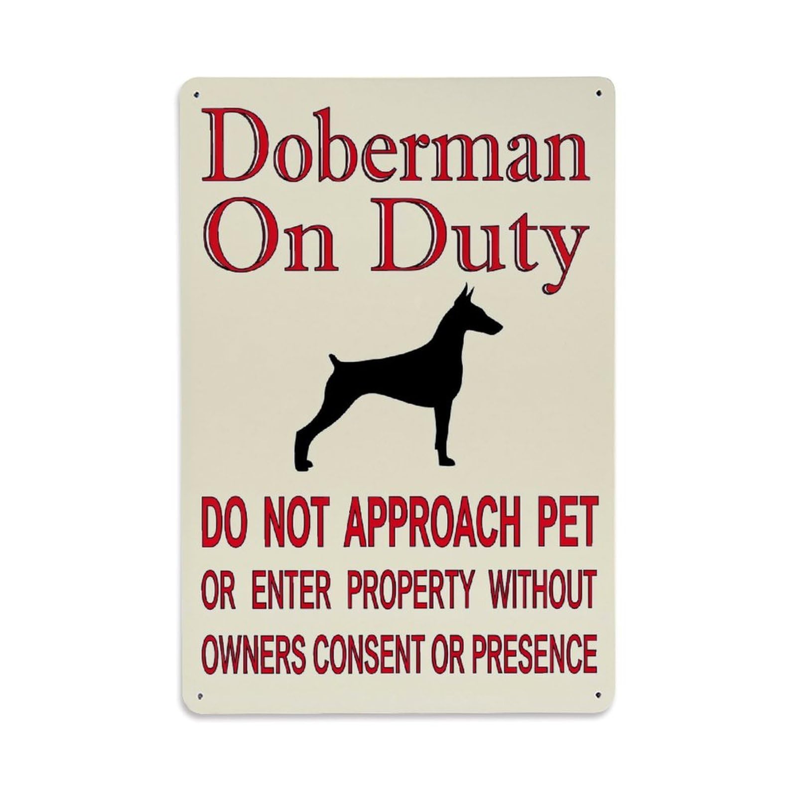 Jdfenggu Vintage Doberman On Duty Warning Sign Retro Metal Tin Sign, Decor Art Poster For Bar, Home, Man Cave, Kitchen, Laundry Room Gift 8X12inch
