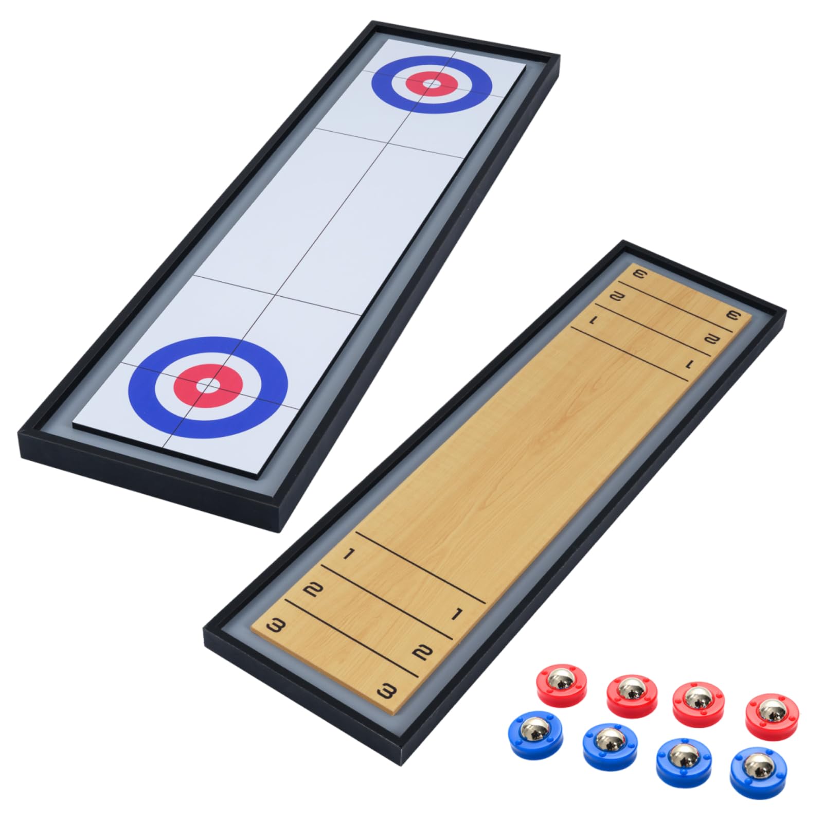 Maxmass 2 in 1 Tabletop Curling Game Shuffleboard Board Game with 8 Rolling Pucks, Indoor Outdoor Sliding Board Tabletop Curling Set for Family Gathering Party Arcade