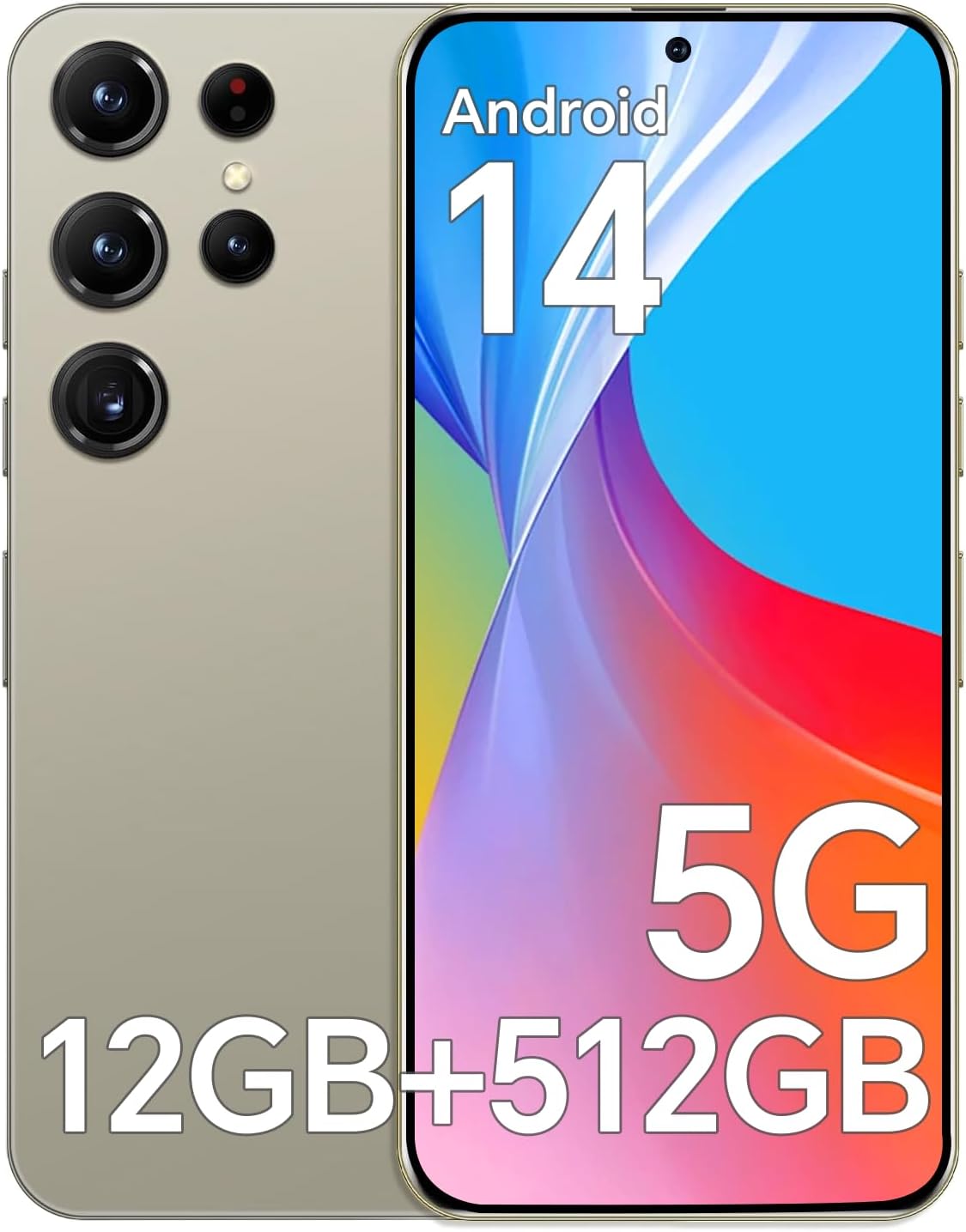 E24 Ultra Unlocked Phones with 5000mAh Battery,Android 14 Mobile Phone,Snapdragon 888 Smartphone Phone,12GB RAM+512GB ROM,48MP+108MP Camera, 3040 * 1440 HD 6.8'' Screen /5G/Dual SIM/GPS/WiFi,Grey