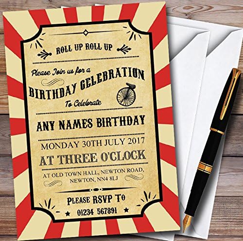 Carnival Circus Vintage Personalized Childrens Birthday Party Invitations