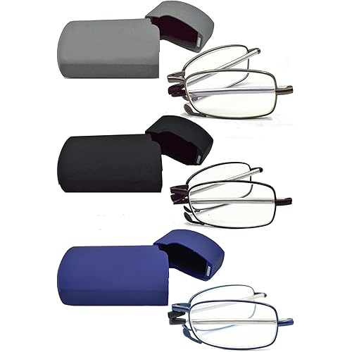2 Pack Reading Glasses Blue Light Blocking, Anti UV Glare, Foldable Computer Spring Hinge Readers for Women Man