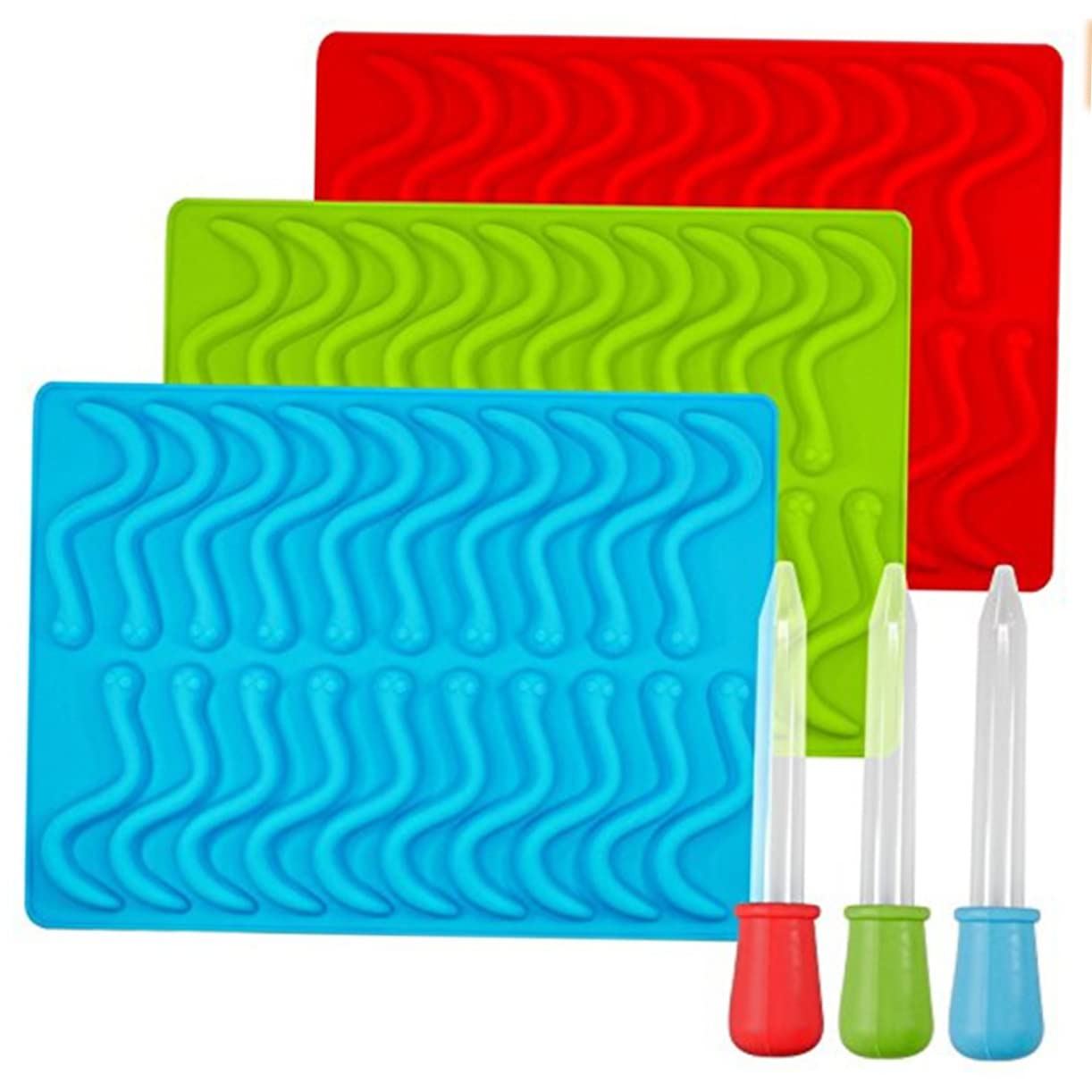 3pièces Moules Silicone Pour Bonbons Forme Pipettes Bleu Ciel Vert Rouge Pour Créer Des Décorations Chocolat Fondant Et Pâte à Sucre Pour Anniversaires Et Fêtes