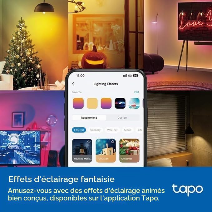 Tapo L430C Lot de 4 ampoules intelligentes, ampoules Alexa, E14, ampoule LED, 470 lumens maximum, intensité variable, changement de couleur, biorythme automatique, synchronisation de la musique