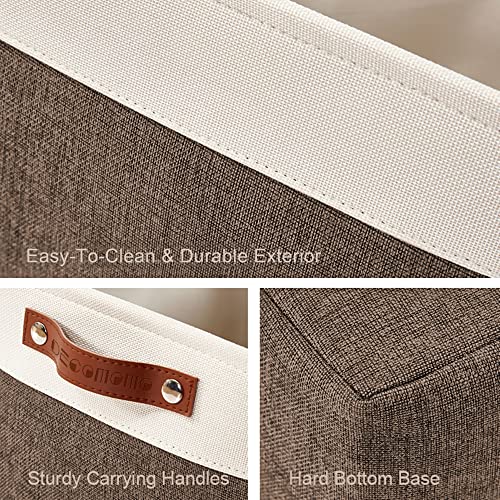 Image of DECOMOMO Storage Bins, Large Fabric Storage Baskets for Shelves, Decorative Linen Closet Organizer, 15 x 11 x 9.5 inches (Brown & White, 3 Pack)