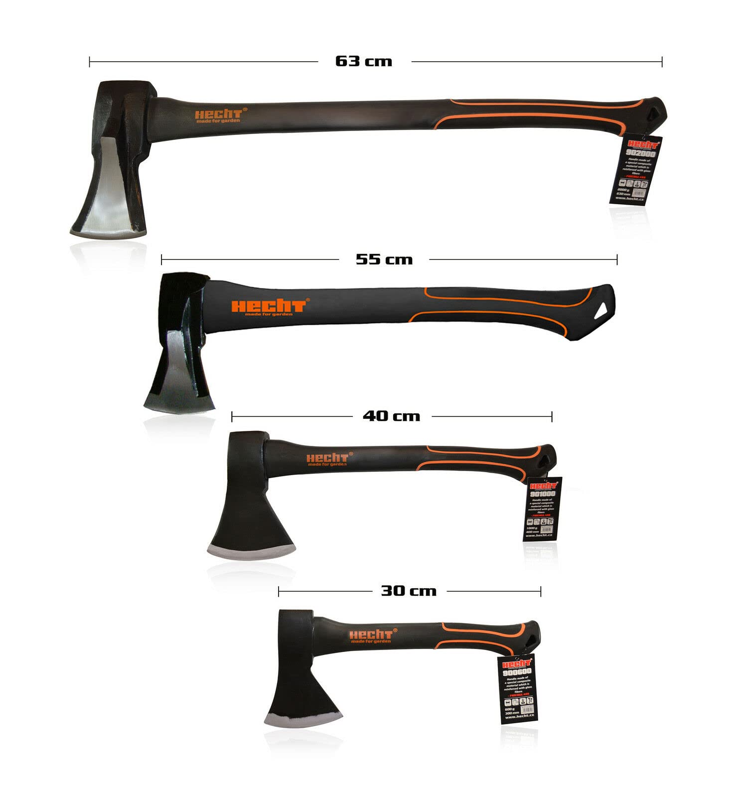 HECHT 4er Axt Set – Beil, Spaltbeil, Axt & Spaltaxt – ideal zum Holz, Anmachholz spalten – für Forstbedarf, Camping & Outdoor – Feuerholz hacken – Wood Splitting