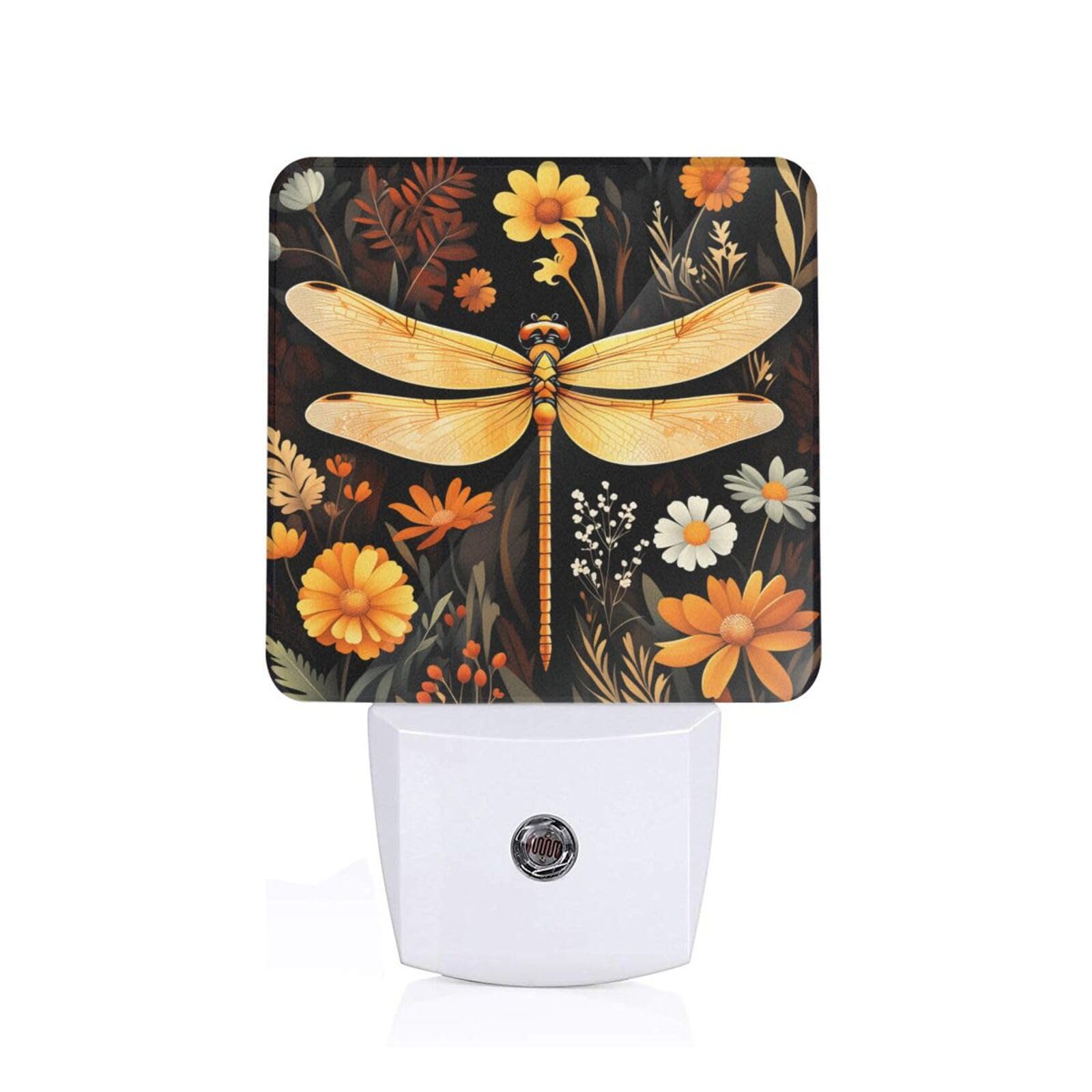 Led Night Light Lamp Energy Efficient Night Lights for Adults Plug Into Wall Decorative Floral Dragonfly Nightlight with Dusk to Dawn Sensor Night Lamp