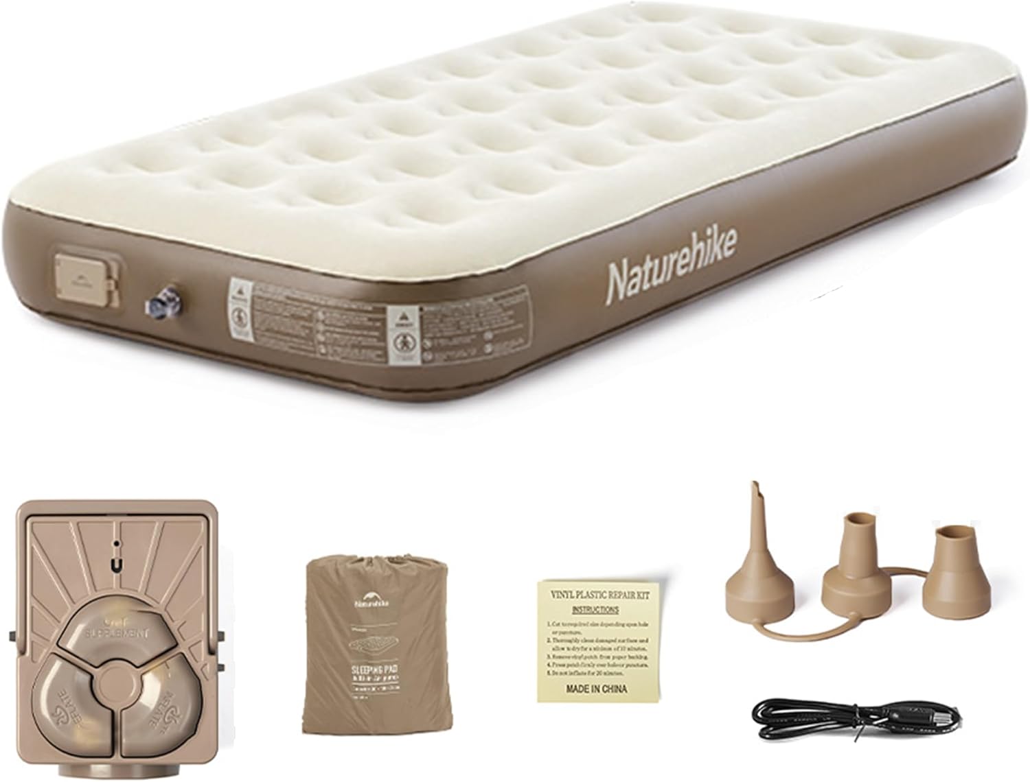 Naturehike 1/2/3 Person Self-Inflating Camping Air Mattresses, 9.8'' Thick-Portable Lightweight Unmute-Sleeping Mat with Upgrade Built-in Inflation Pump for Adults Indoor Outdoor Tent Picnic (Single)