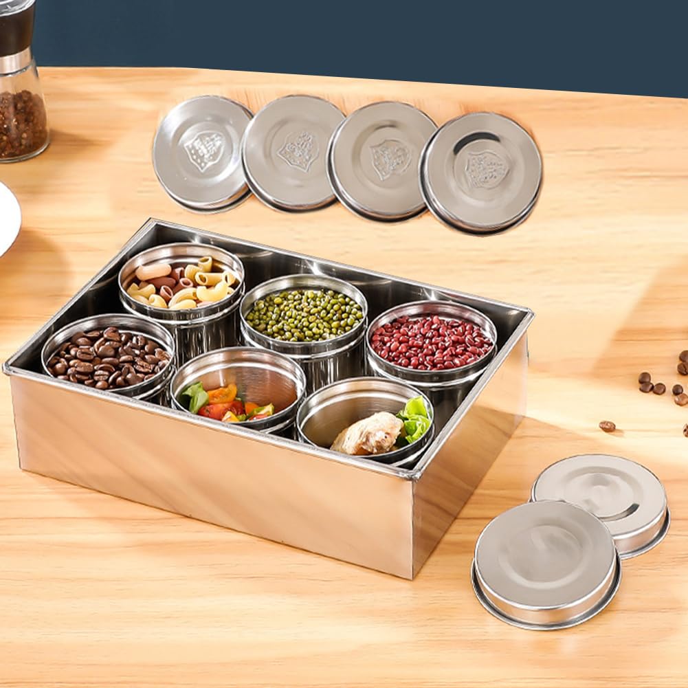 Vassoio per Pizza E Insalata, Porta Condimenti in Acciaio Inox, Contenitore per Condimenti per Pizza Rimovibile, Contenitore per Condimenti per Frutta E Verdura,6 Grid