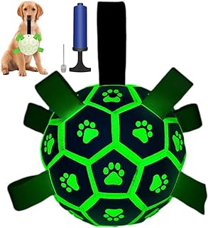 TopPetPro [Glow in The Dark] Dog Soccer Ball Interactive Toys Balls for Dogs,Durable Puppy Toys Busy Ball for Large Small Medium Dogs with Grab Tabs, Best Dog Gifts Dog Water Toy Tug of War Dog Toy