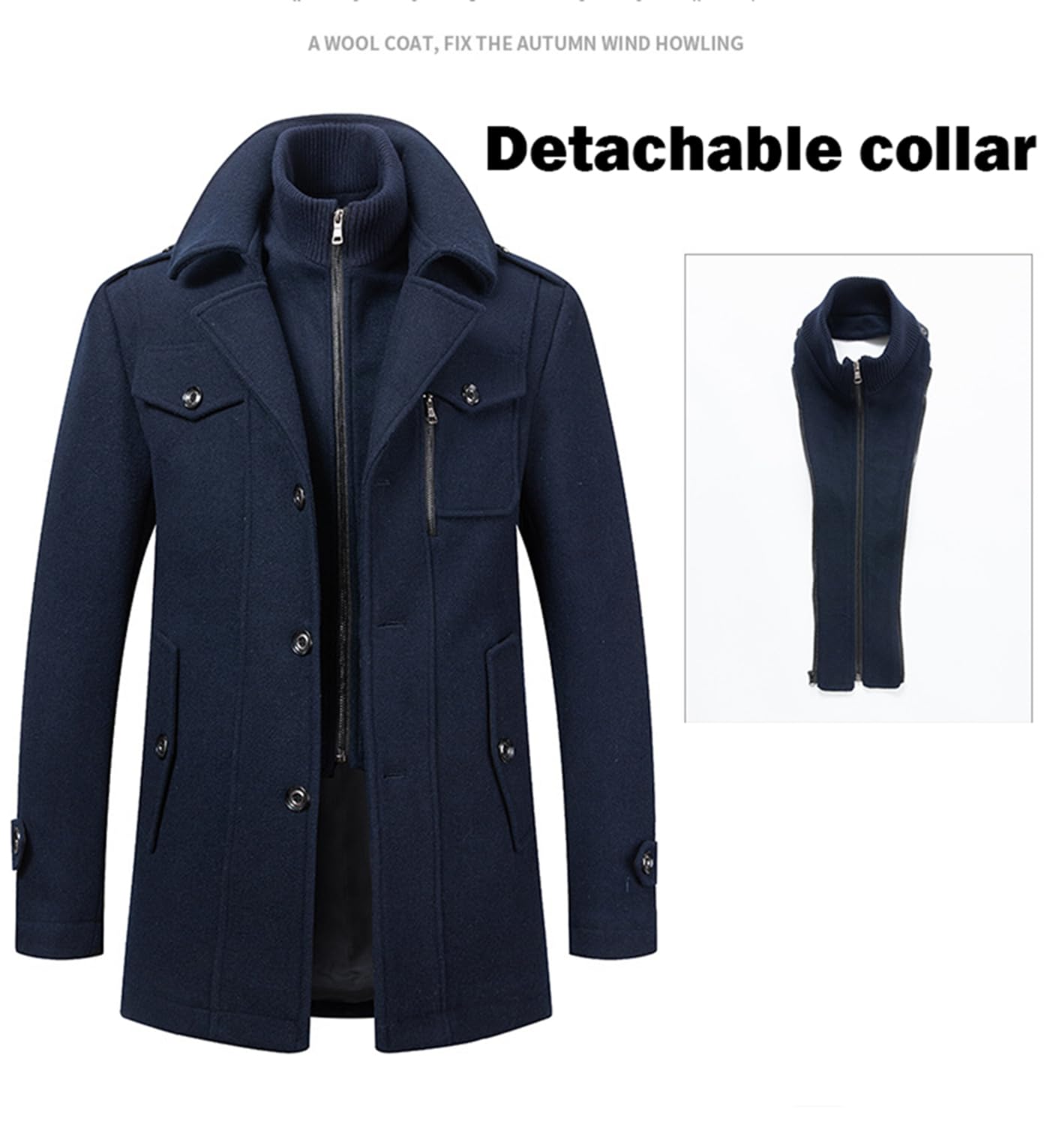 Cappotto da uomo, in lana invernale, corto, vestibilità normale, da uomo, per lavoro, tempo libero, invernale, con risvolto, casual, in cashmere