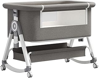 GLOKID 3in1 Baby Beistellbett Reisebett, Babybetten, Mit Rollen, Sechs Ebenen Stufen Höhenverstellung, Wiege, Höhenverstellug und Einstellung der Neigung der Matratze (Grau)