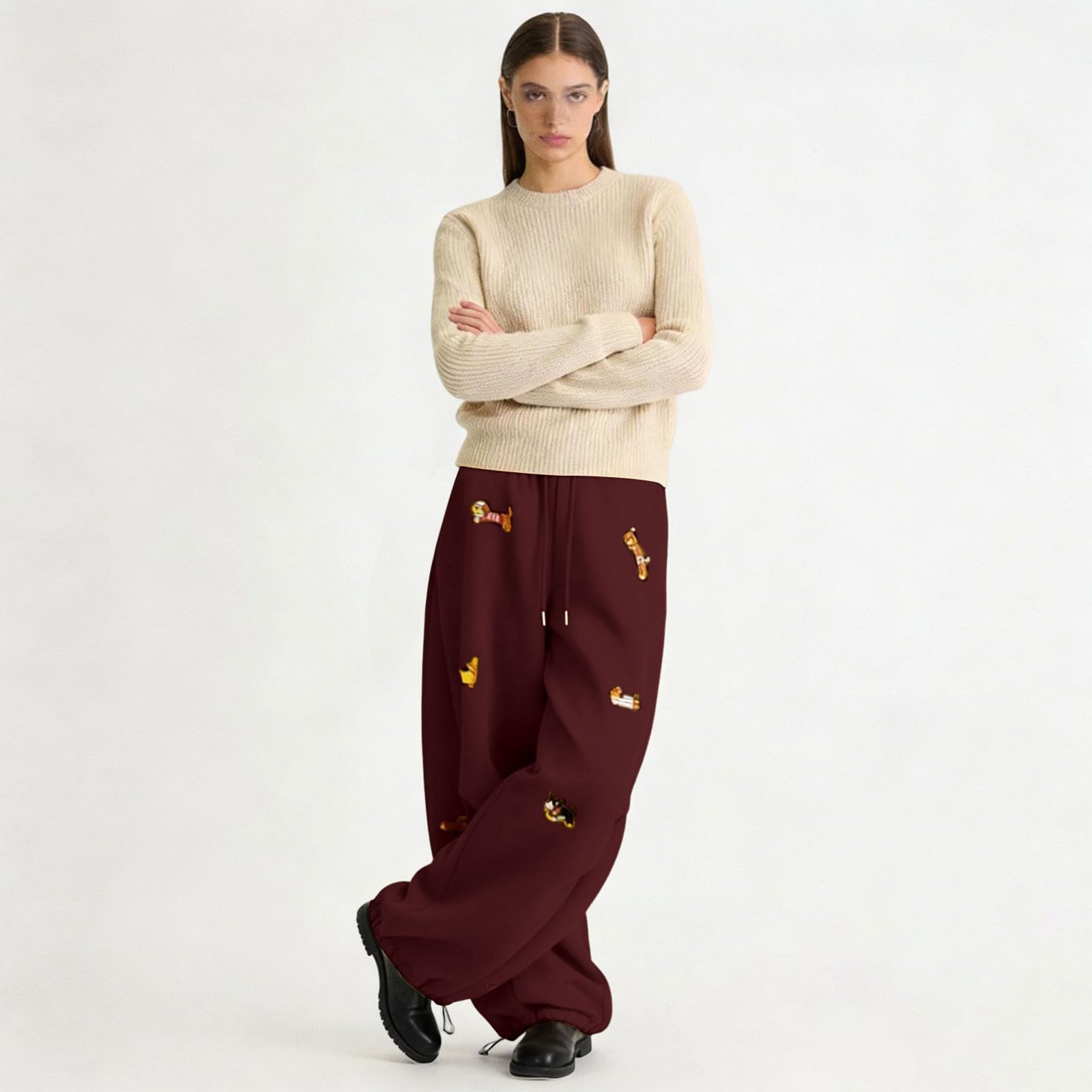 Jogginghose Damen Weites Bein Trainingshose Baumwolle Baggy Sweatpants High Waist Sporthose Lockere Freizeithose Wide Leg Yogahose Stoffhose Teenager Y2k Streetwear Oversized Outdoorhose Mit Kordelzug