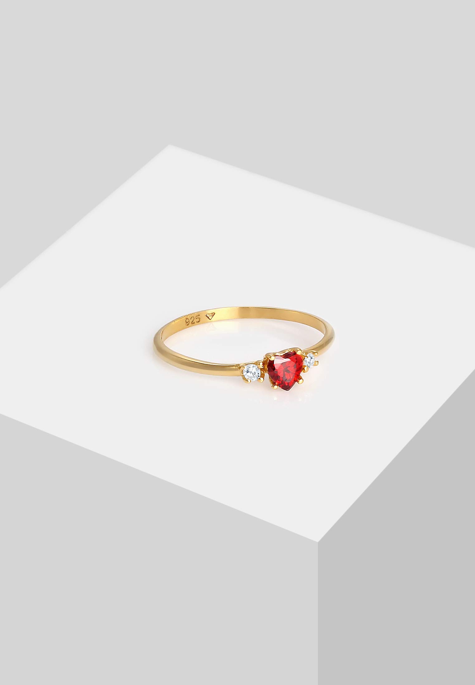 Elli Anelli Donne Anello di fidanzamento cuore rosso con cristalli di zirconia in argento sterlino 925 placcato oro