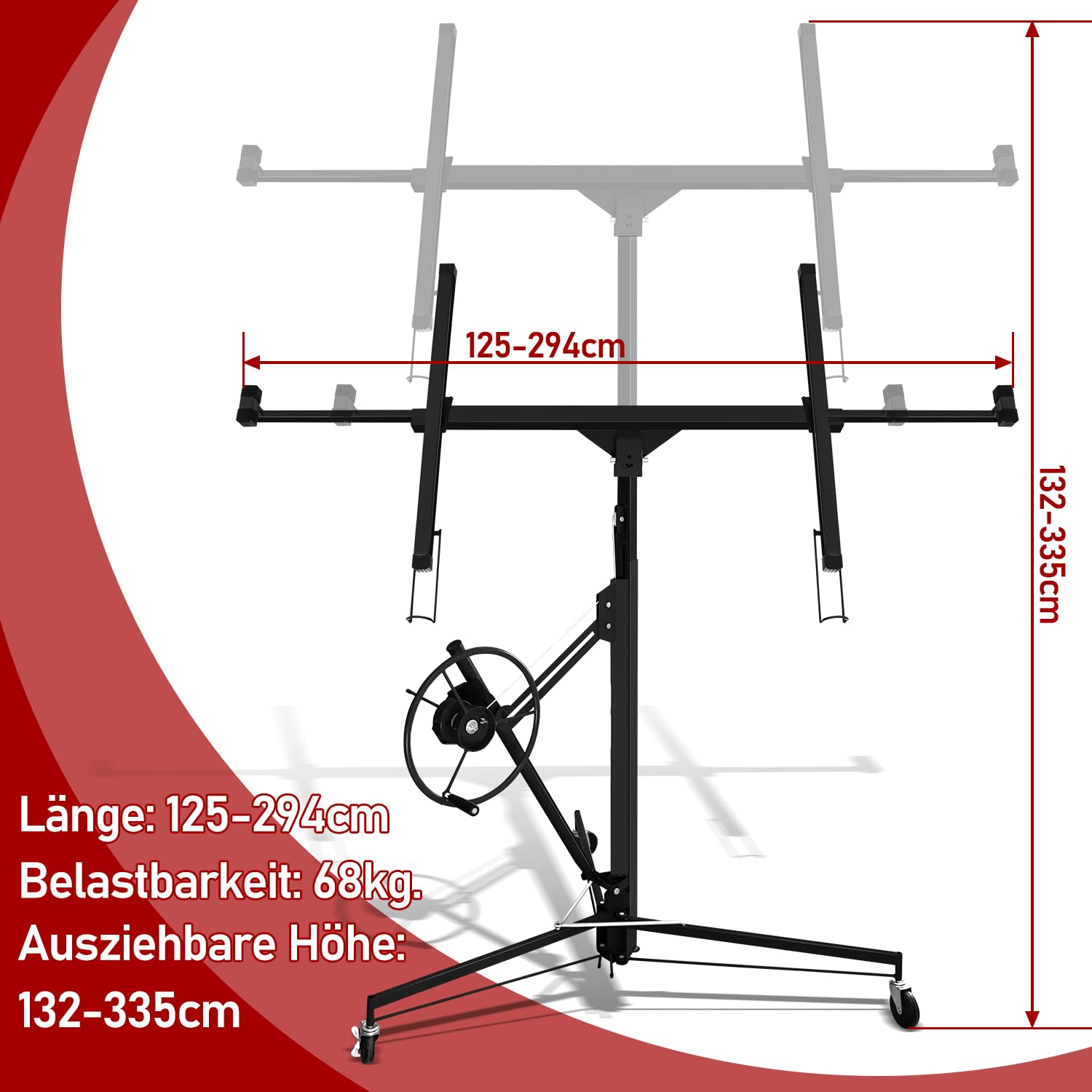 XXL Plattenheber 68 kg, Höhe 132-335 cm, Schwarz