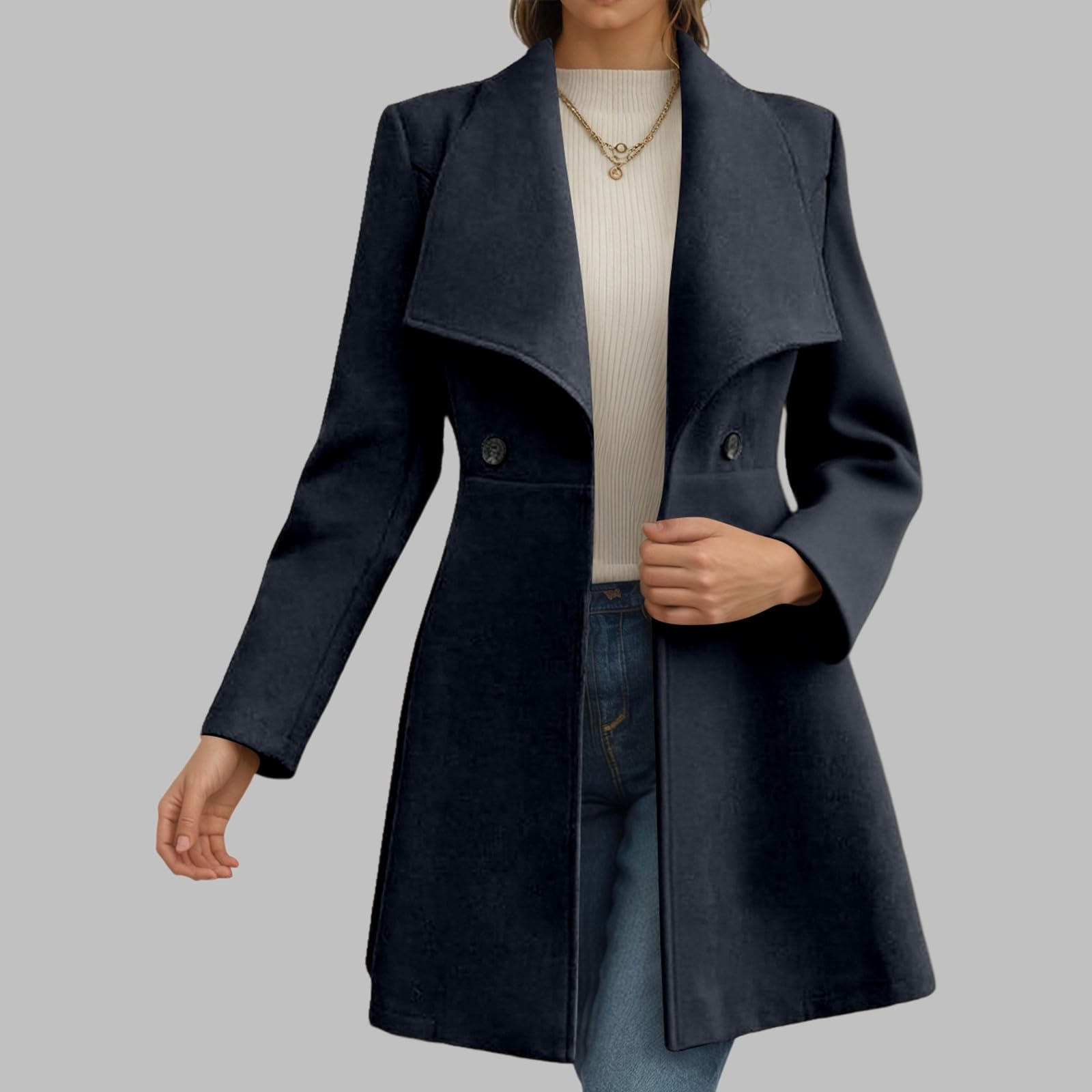 Abrigo largo de mezcla de lana para mujer 2025 – Gabardina de invierno y otoño, solapa con cinturón, totalmente forrado