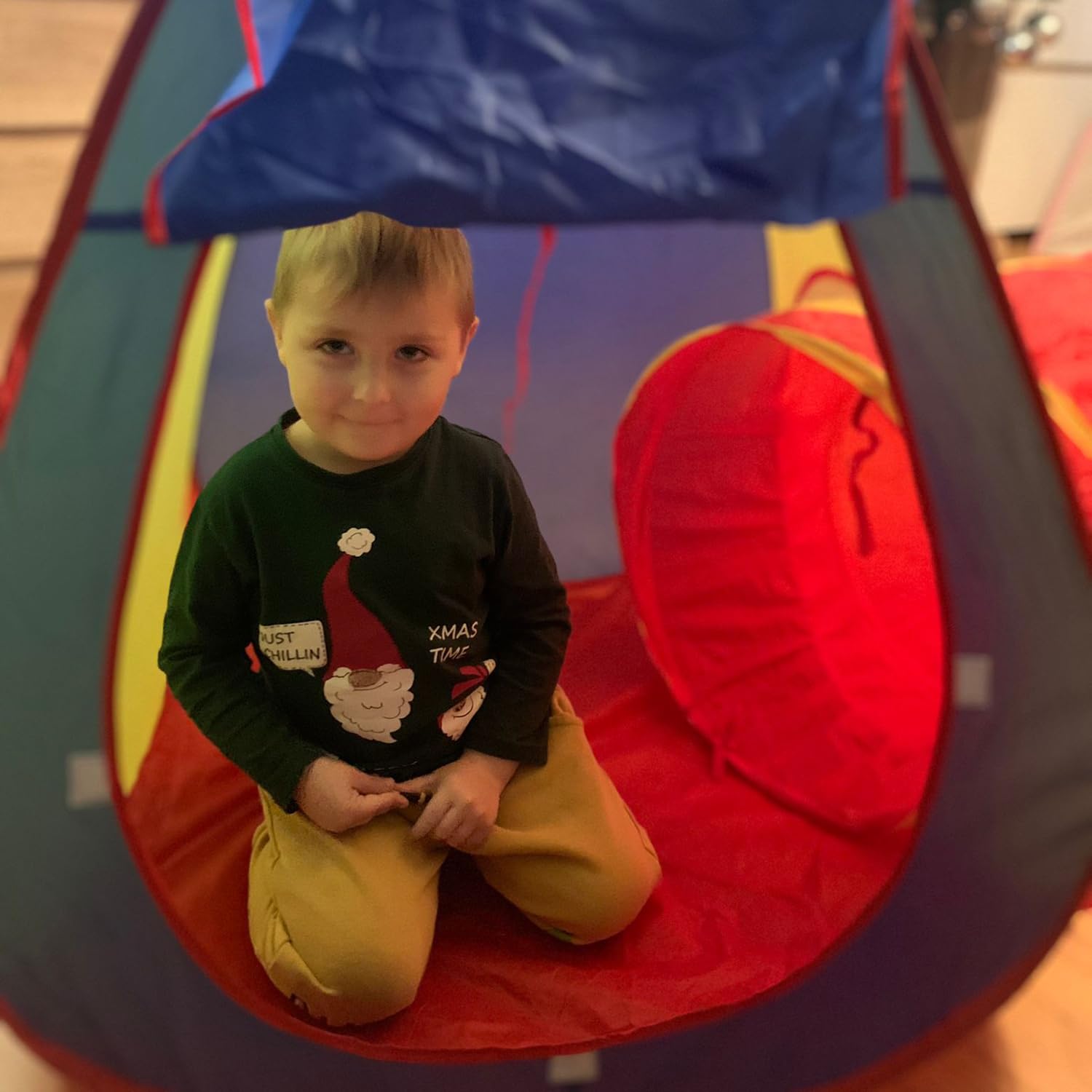 KRUZZEL Tienda de campaña de juego 3 en 1, tipi con túnel y casa de juegos para bebés, tienda de campaña para juegos emergentes, interior y exterior, bolsa de transporte, incluye