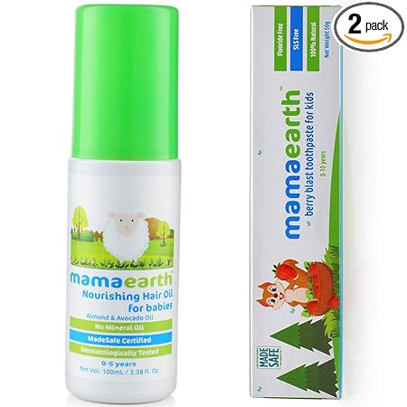 Mamaearth Nourishing Hair Oil for Babies 100ml (0-10 Years) ?nd 100 Percent Natural Berry Blast Kids Toothpaste, 50g