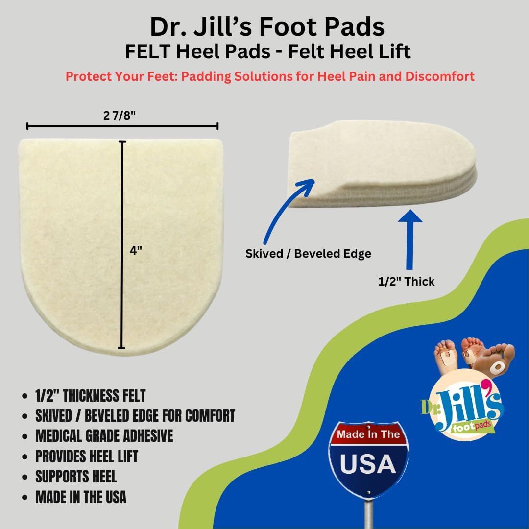 Dr. Jill's Foot Pads, Latex Free, YJ64-6064 Heel Pad Skived 1/2" Felt (4 Pack)