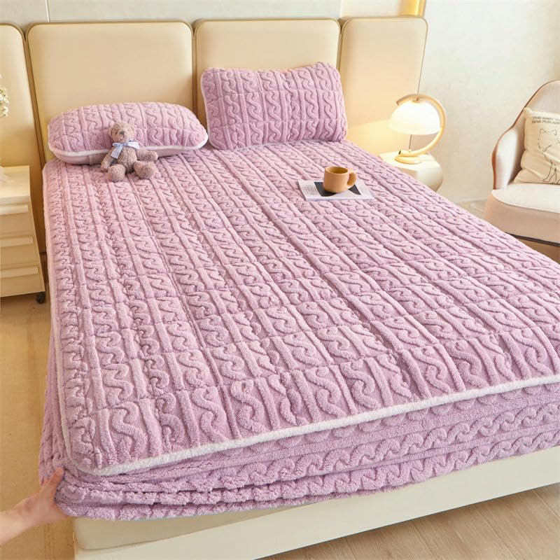 Protector de colchón acolchado de terciopelo de leche ajustable cama doble 3