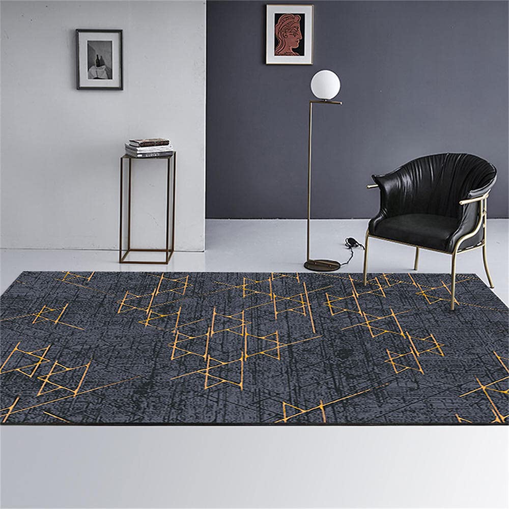 Tapis moderne salon 200X250cm noir et or géométrique pour chambre d'ado