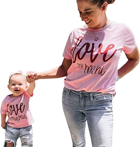 PATPAT Mommy and Me - Conjunto de manga corta con estampado de letras camiseta para madre e hija día de San Valentín