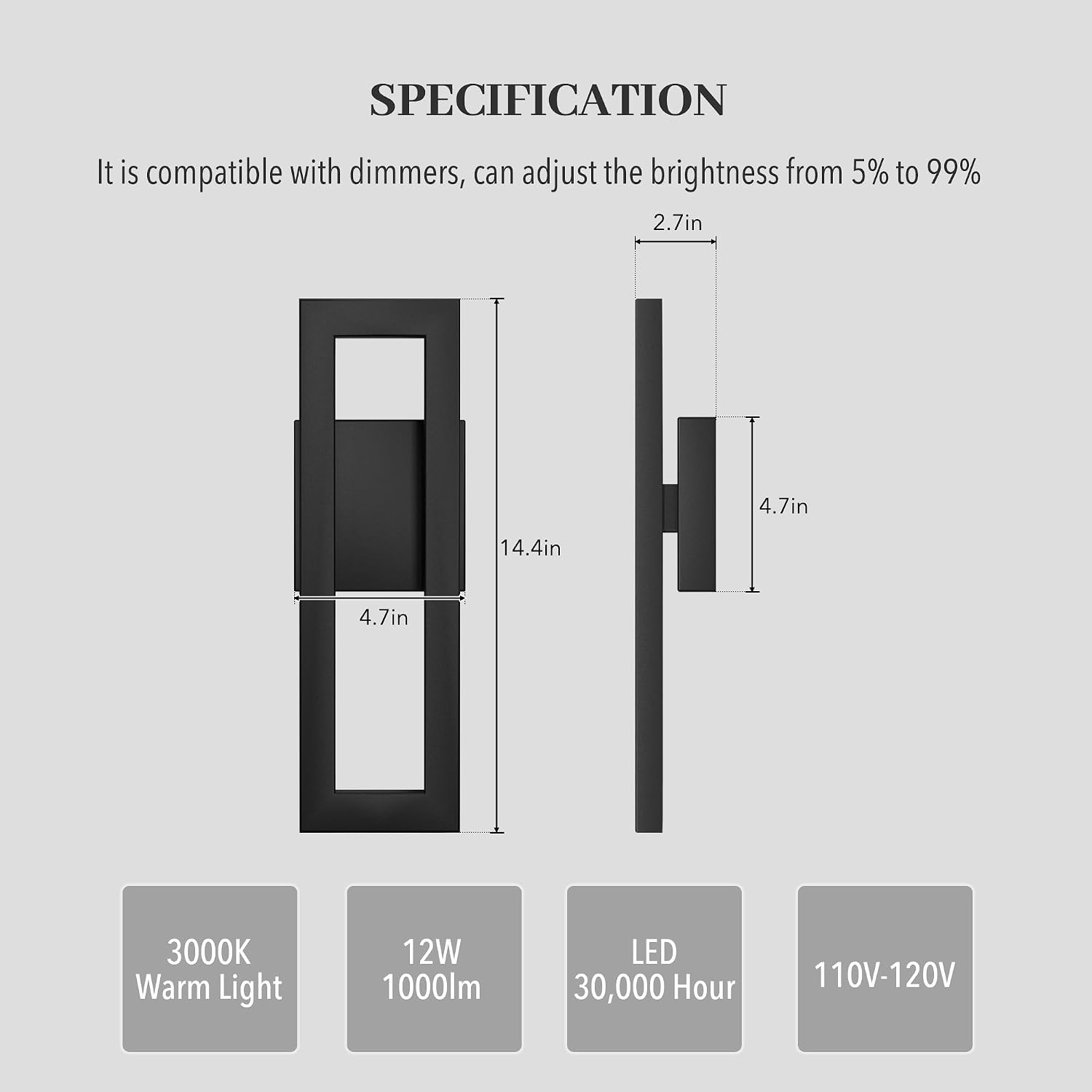 14.4 Inch Modern LED Outdoor Wall Lights 2 Pack 3000K, Waterproof Matte Black Linear Exterior Lighting Fixtures, Rectangle Wall Sconce Outside Lights for House Garage Porch Patio Yard