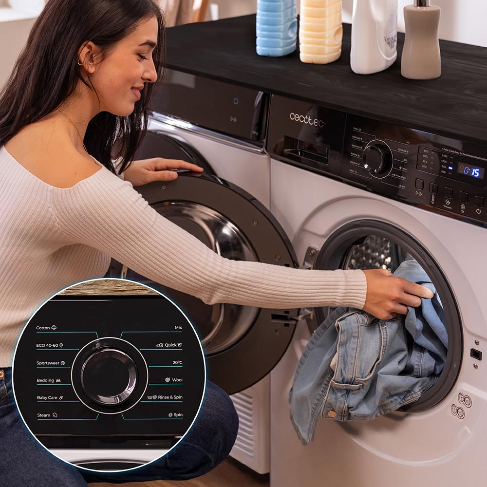 Cecotec Pralka 7 kg Dresscode Bolero ładunek przedni 7150 Inverter A. 7 kg, 1400 obr./min, 12 programów, klasa A, silnik inwerterowy Plus, Steammax, Drum Clean, Delay Start i Child Lock.
