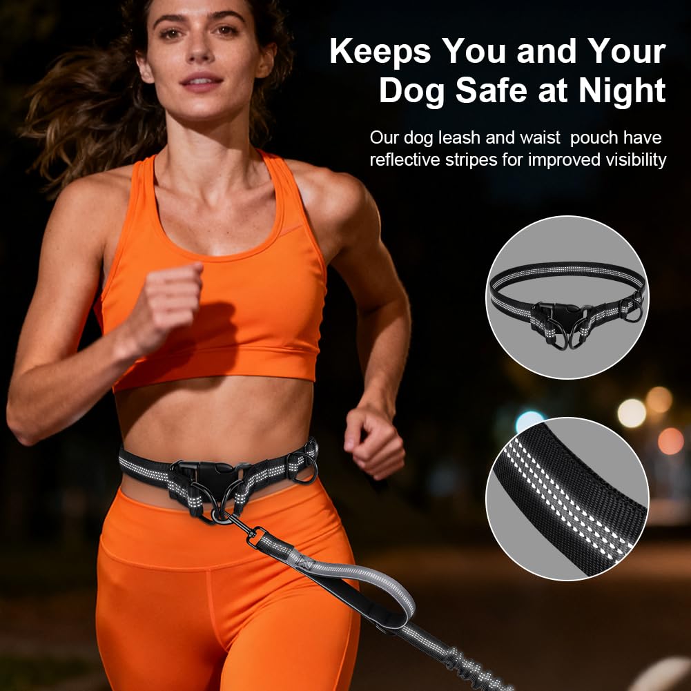 OFFCUP Guinzaglio Cani Mani Libere, Guinzaglio Da Jogging, Prolunga Elastica Con Borsa Portaoggetti per Addestramento, Camminata, Jogging E Corsa Con Cani (Grigio, Per 1 Cane)