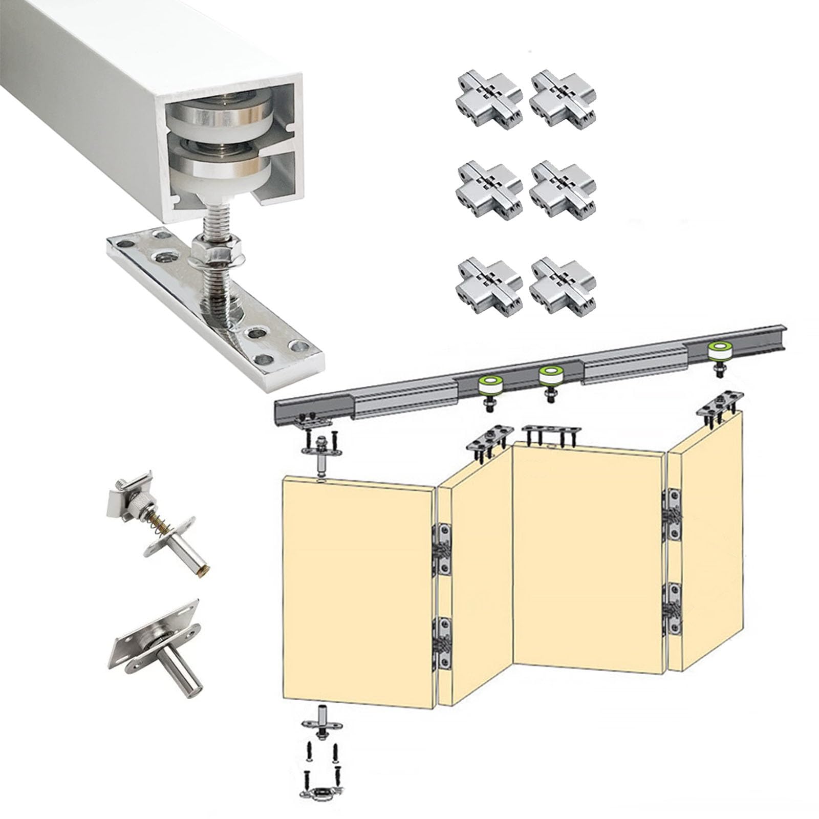 4 Doors Folding Door Track Silver, Customizable Length Box Rail Hardware Bi-Folding Sliding Barn Door Hardware Track Kit for Accordion Gate Closets(390cm/153.5in)