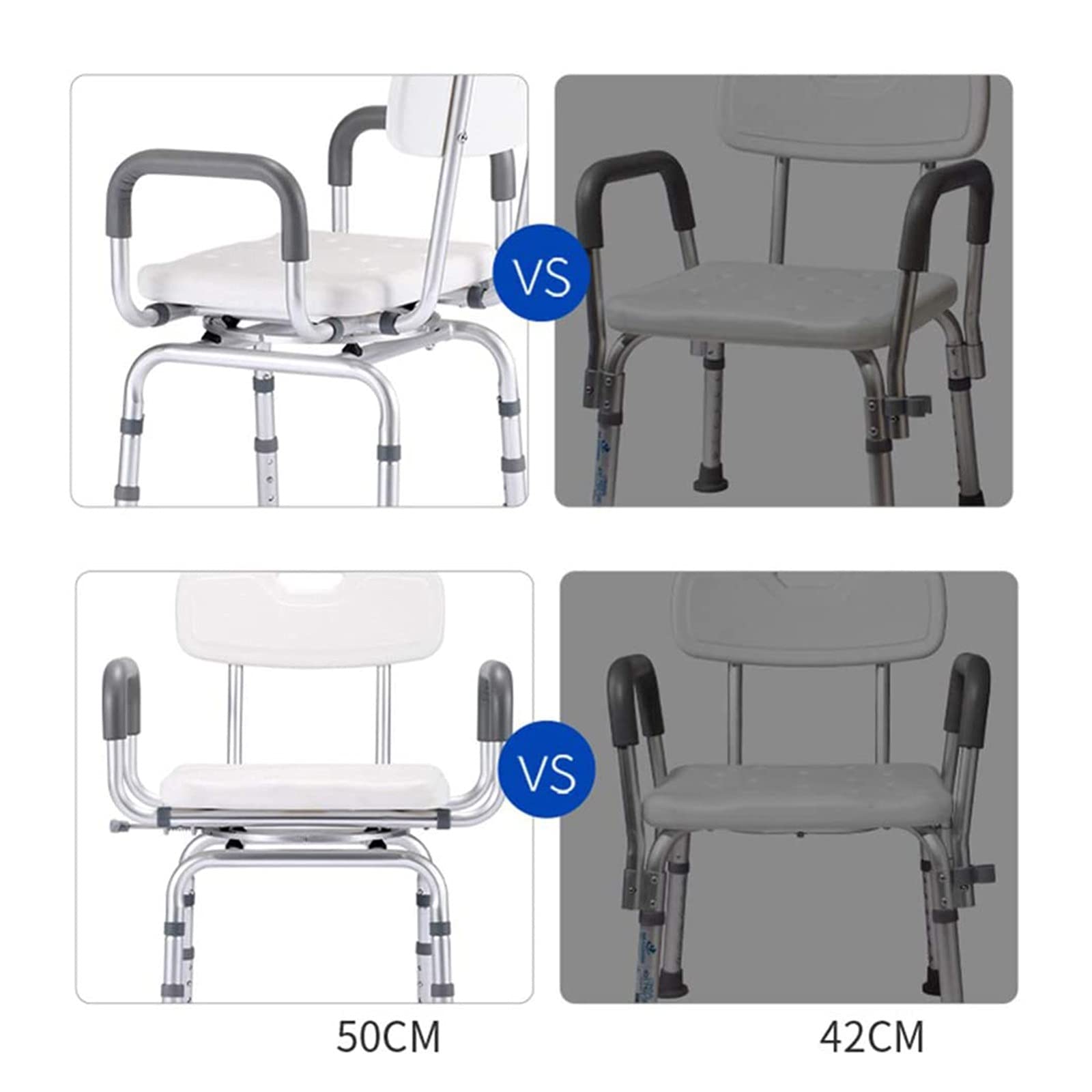 Silla de ducha giratoria resistente con brazos y respaldo, asiento de ducha, taburete de seguridad antideslizante para personas obesas, banco de ducha ajustable para un fácil acceso y comodidad en el