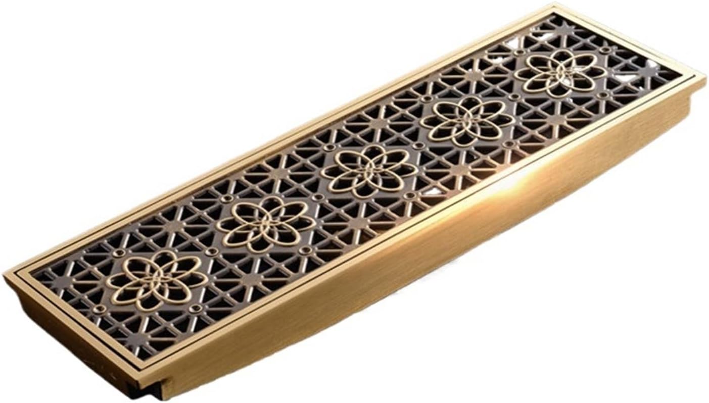 DL8547, Drain 10 * 30CM,Bathroom Bath Accessories Strainer, Antique Brass Art Carved Floor Cover Shower Waste Drainer(Burgundy)