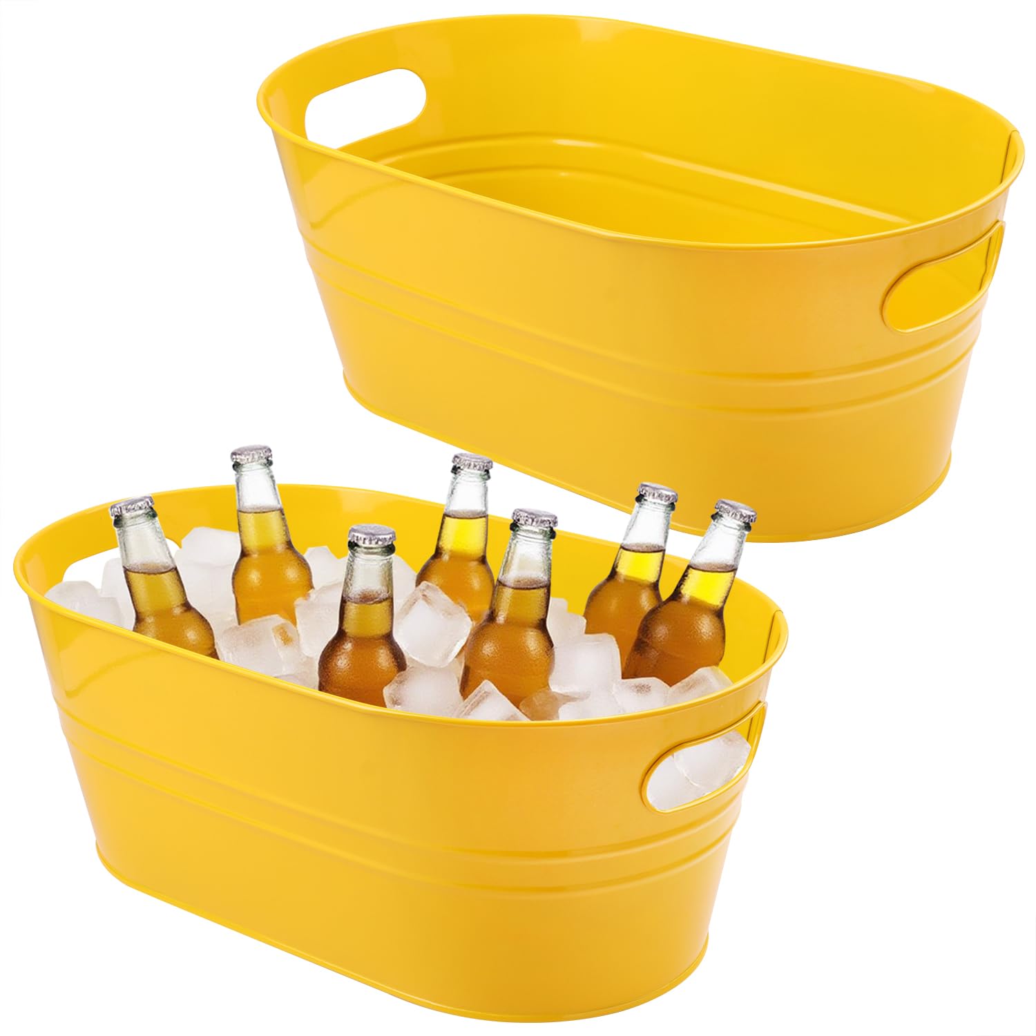 2 vaschette in metallo zincato giallo con manici, 38,9 x 22,9 x 15,2 cm, per feste, grandi secchi per bevande in metallo per birra, vino, cocktail ed eventi all'aperto