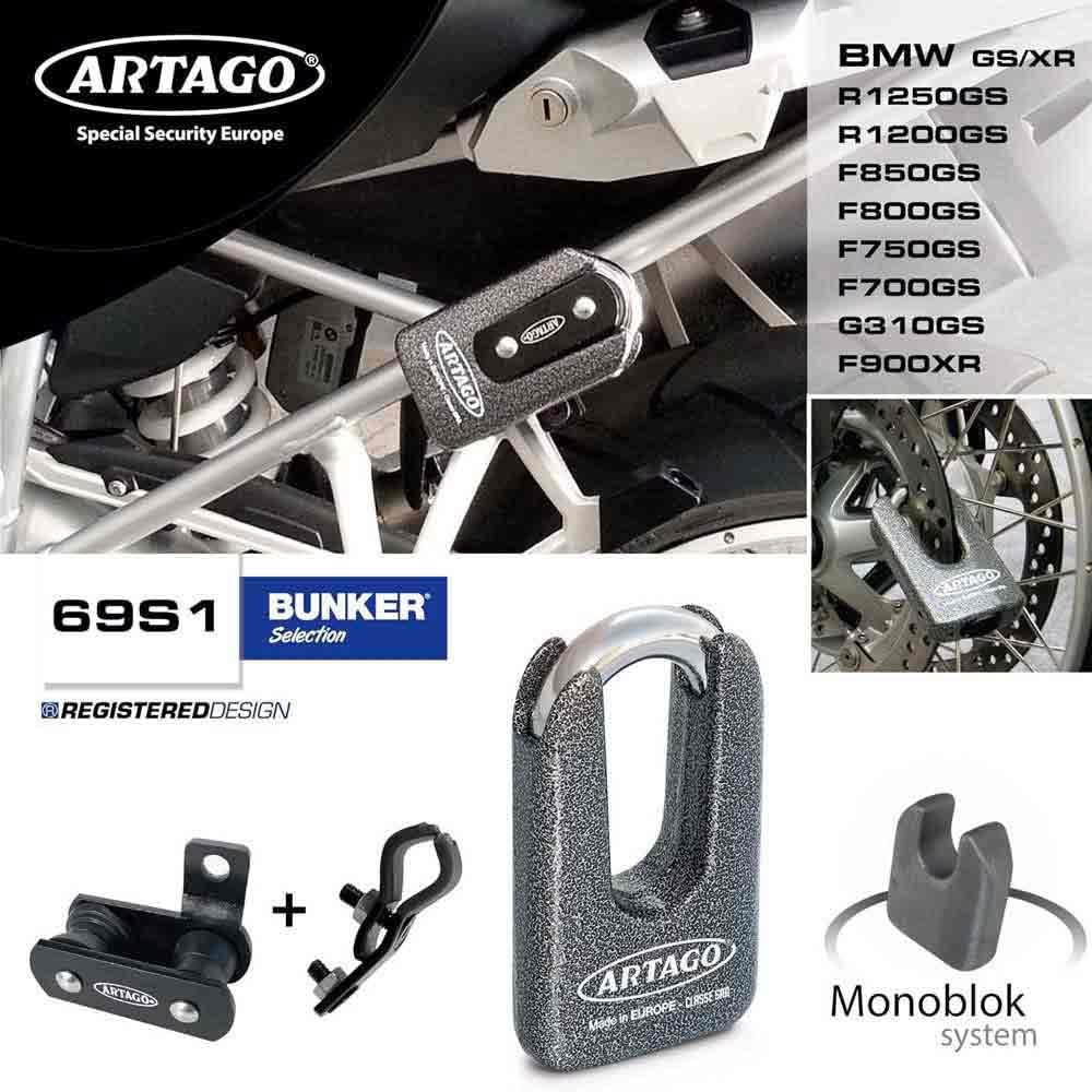 Artago 69T1 Pack Antivol Disque Haute Sécurité + Support pour BMW (R1250GS, R1200GS, F850GS, F800GS, F750GS, F700GS, G310GS, F900XR), Homologué SRA, Sold Secure Gold, ART4